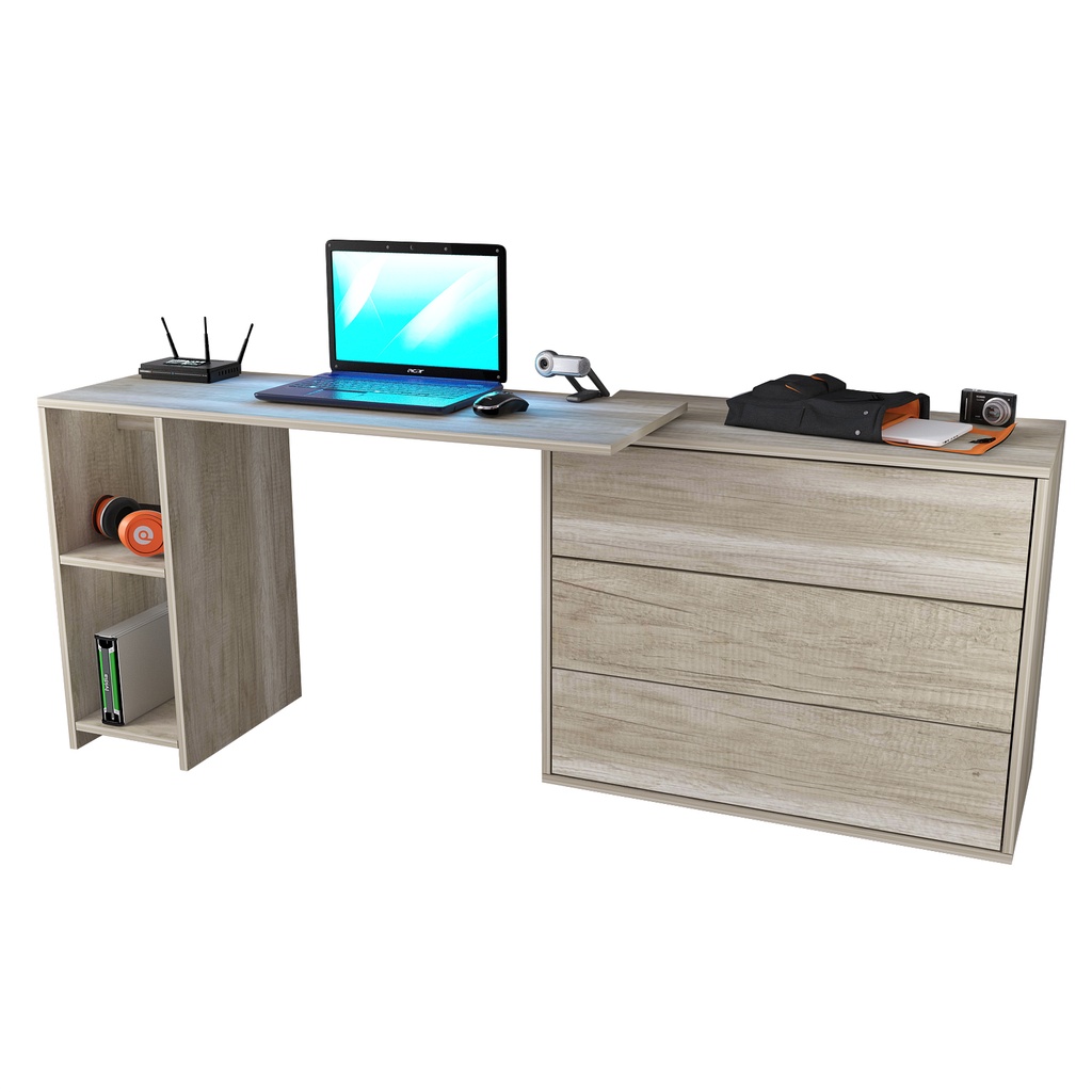 Mesa escritorio rack tv giratorio c/cajonera helsinky