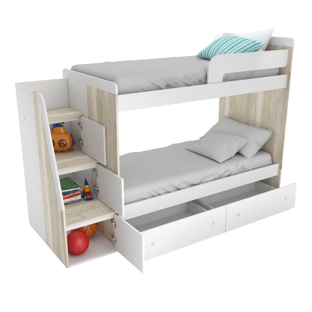 Cama Cucheta con escalera lateral y 2cajones 90X250cm