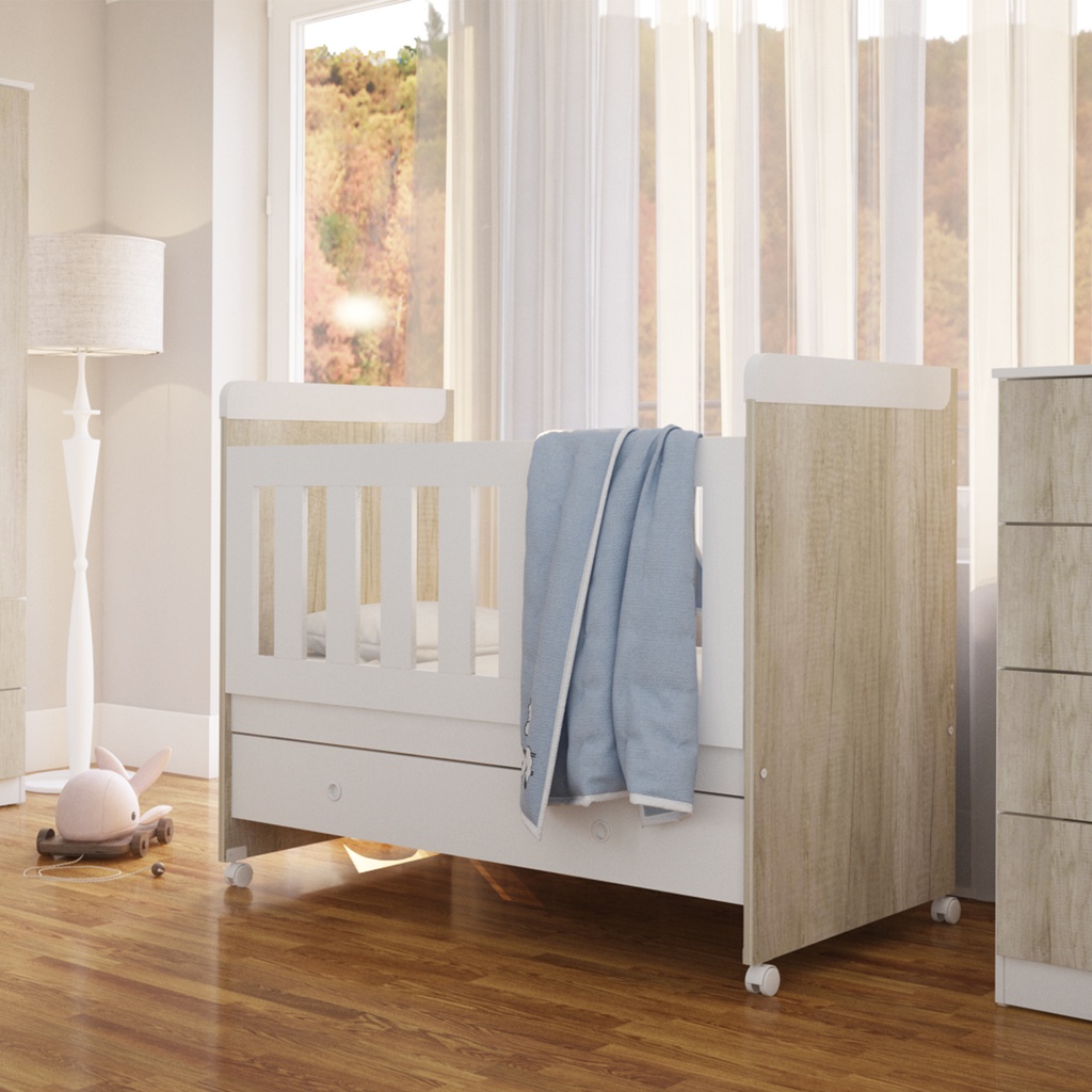 Cuna Con Ruedas Y Cajon 128 X 68 X 90 Cm Helsinki/Blanco