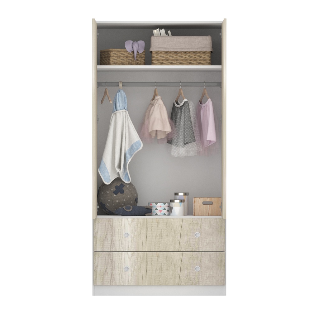 Ropero Placard 2 puertas y 2 cajones 180 x 90 x 44 Blanco