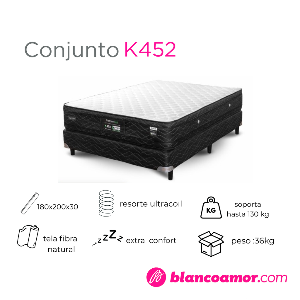Conjunto de colchón y sommier K452 1.80 X 2.00 Blanco C/Negro 