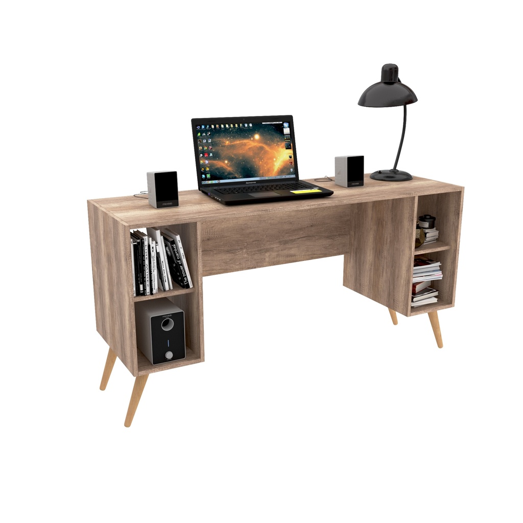 Escritorio Escandinavo 4 Estantes Roble Nebraska Gris