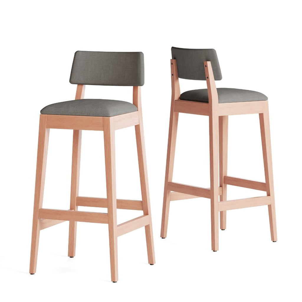 Banqueta Lacar Respaldo Tapizado  Lustre Roble Leriex Gris Plomo