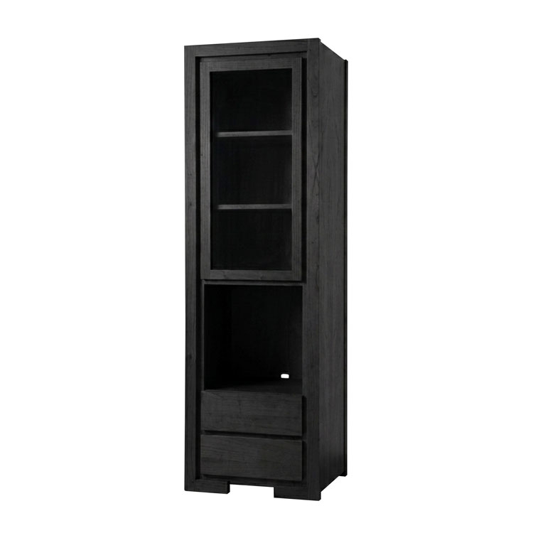 Torre Genoud Negro Contemp. T6 Puerta Vidrios +Cajones