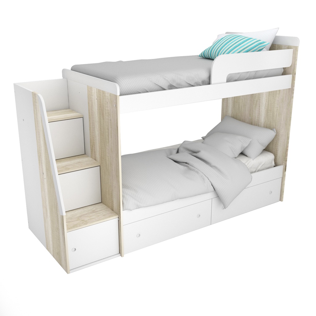 Cama cucheta con escalera lateral 2cajones 80x250cm hel/bla