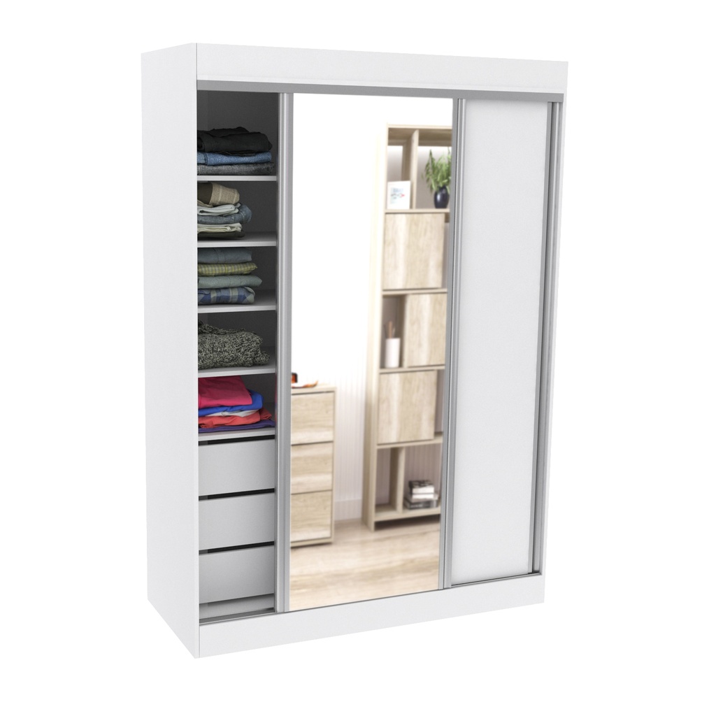 Vestidor 2 Puertas 1 Puerta Con Espejo 140X200 Blanco