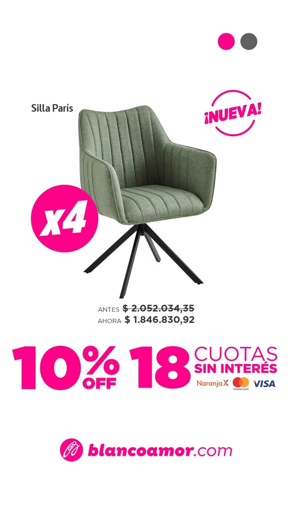 Combo Silla Paris Gris x4