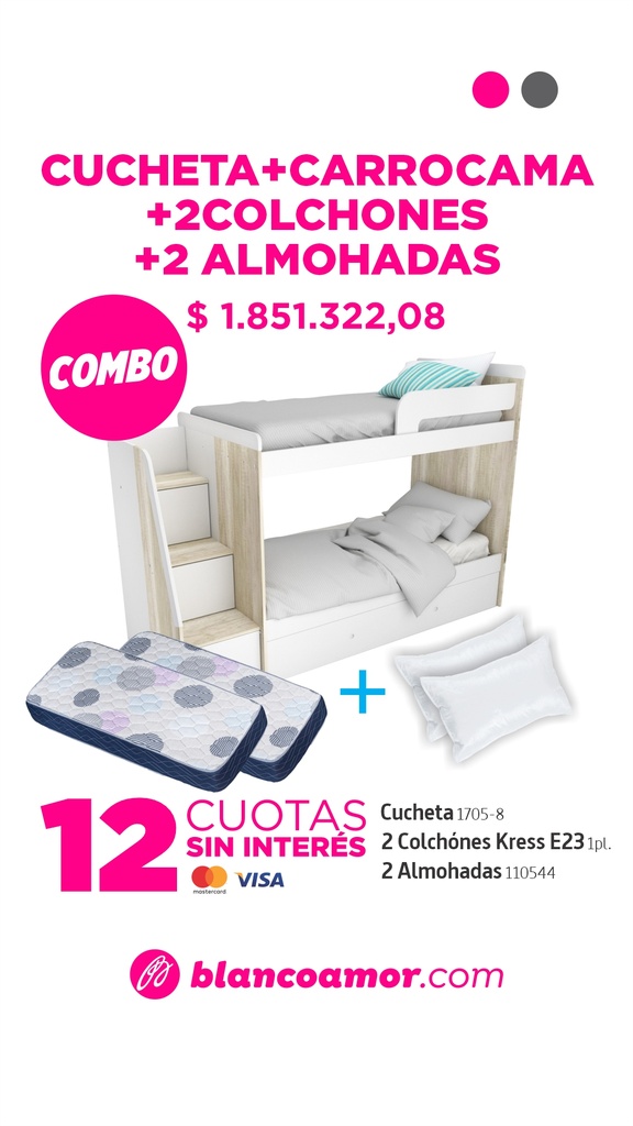 Combo Cucheta+ carrocama+2 colchones +2 almohadas