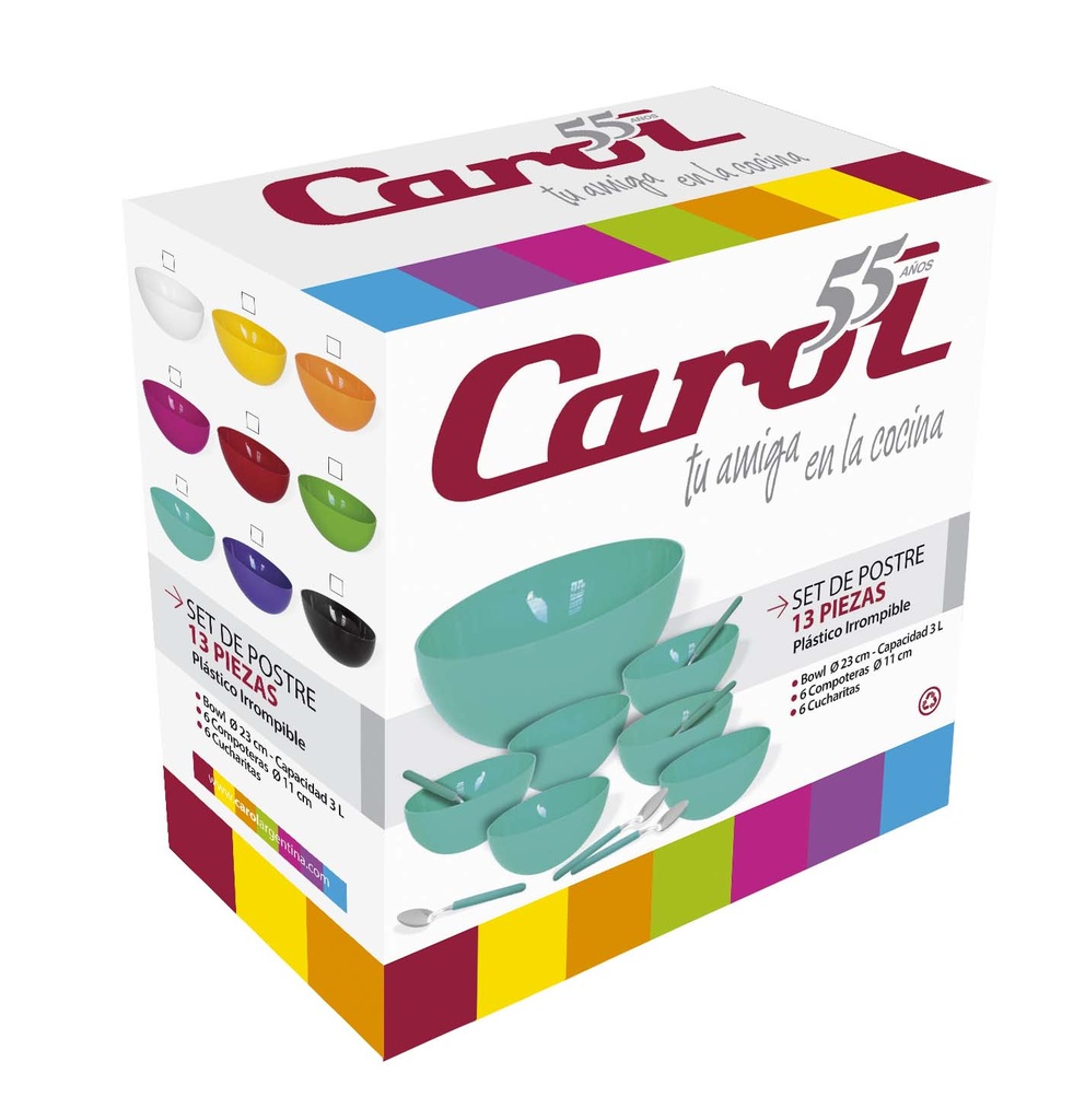 Set Postre 13 Pzas Compuesto:Bowl Ø23+6 Compoteras Ø11+6 Cucharitas 406 Caja Regalo